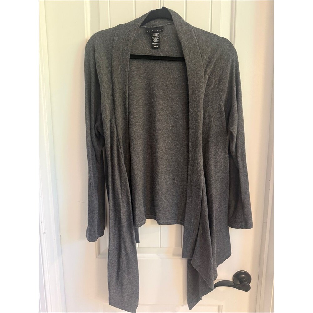 Apostrophe Gray Open-Front Draped Cardigan Sweater